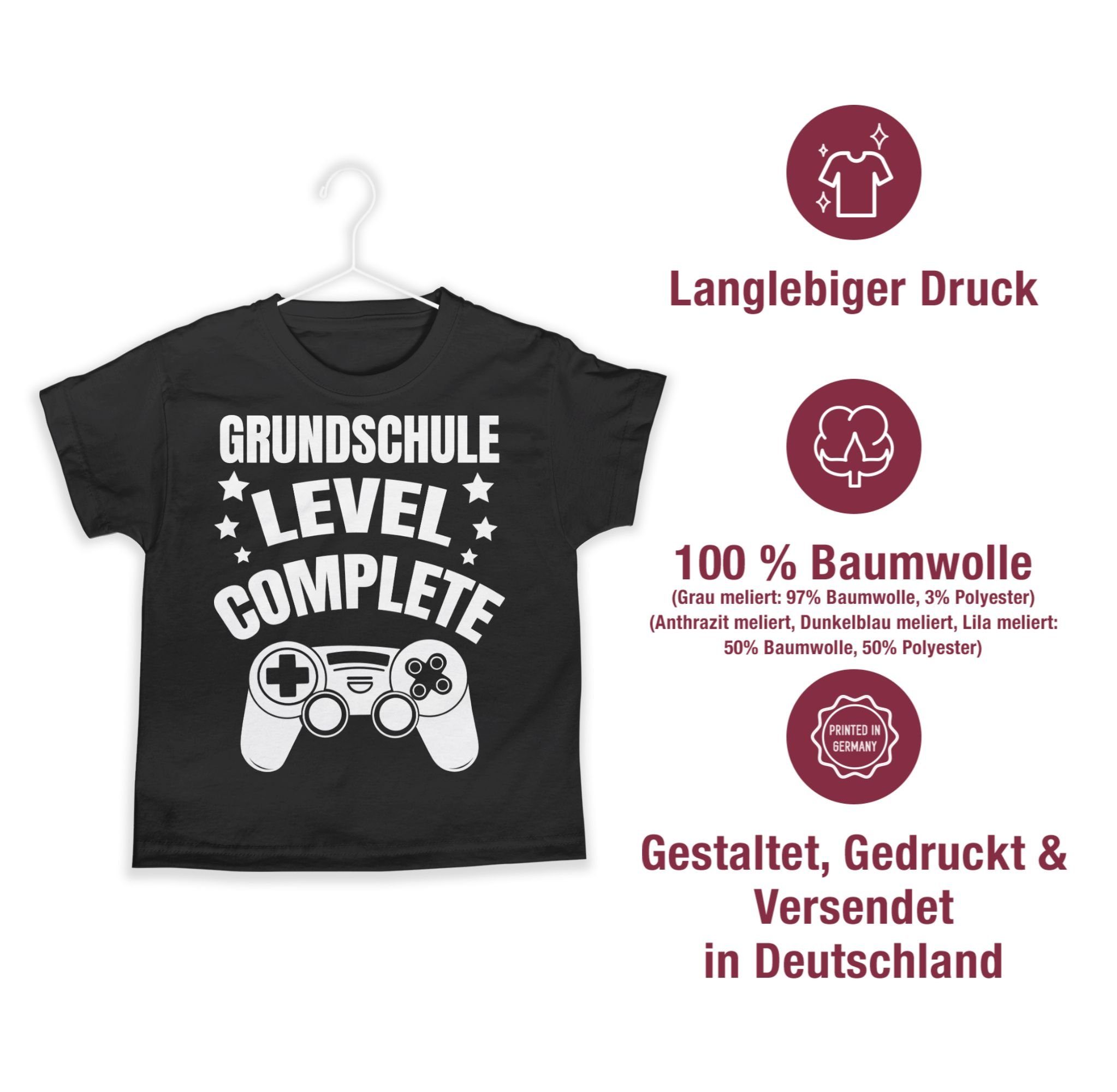 Level - Geschenke Junge Schwarz Complete Grundschule weiß Schulanfang T-Shirt Einschulung Shirtracer 2