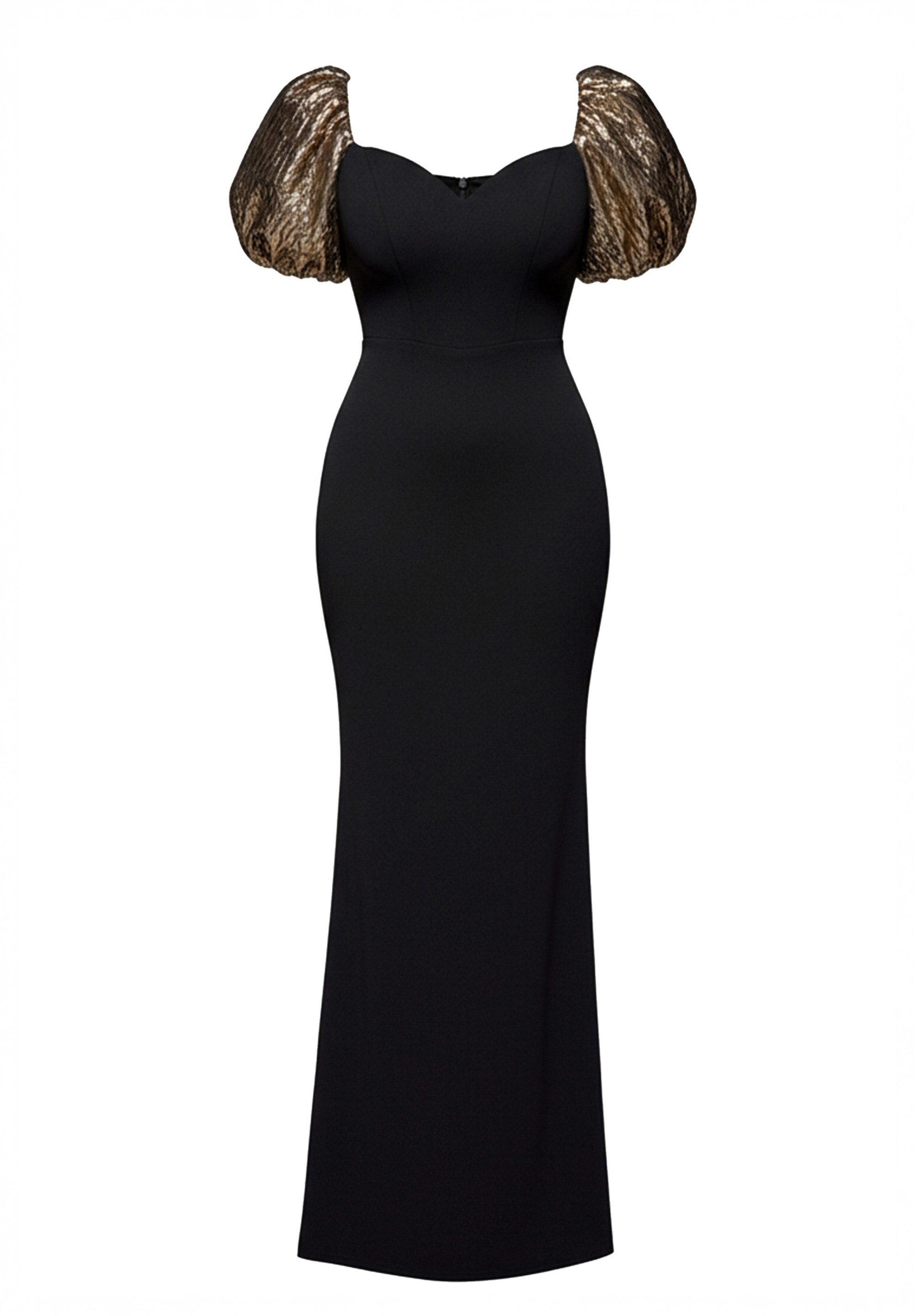 Goddiva Maxikleid Jacquard Puff Sleeve Sweetheart Scuba Maxi Dress Langes K günstig online kaufen