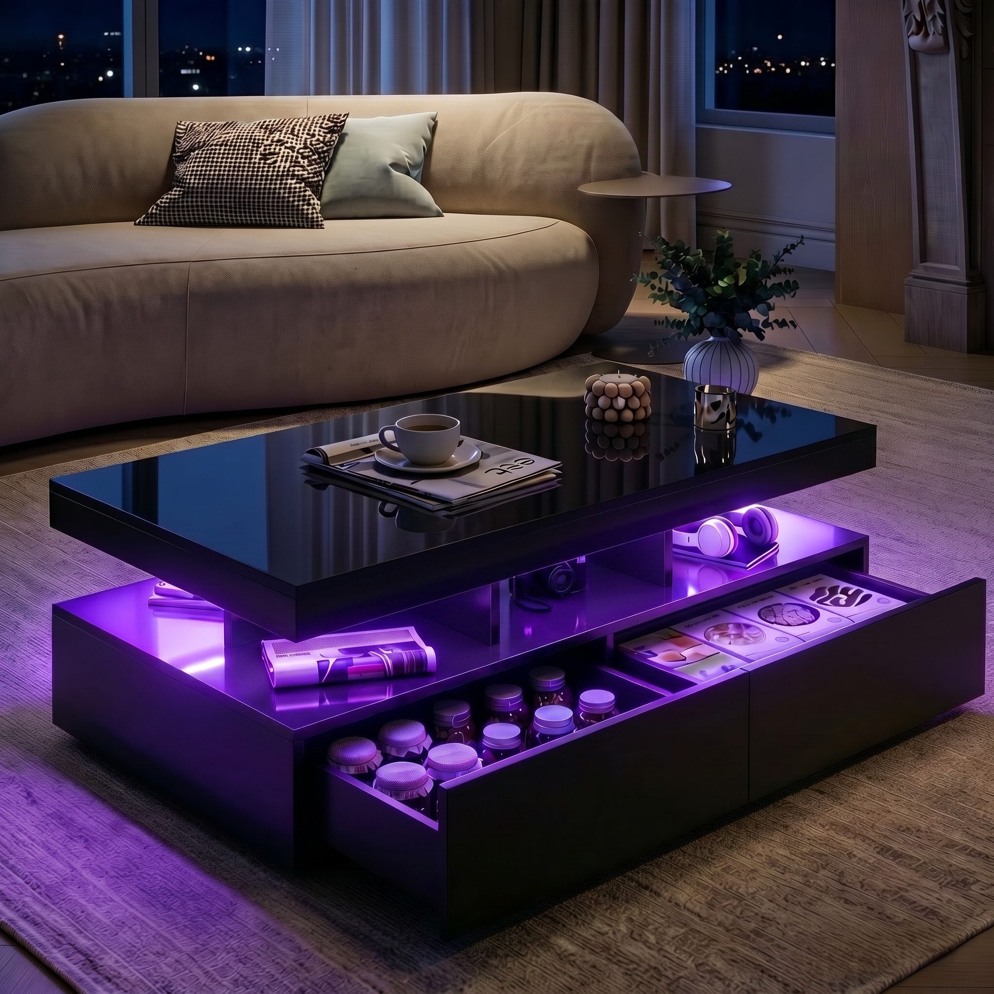 Couchtisch Schreibtisch Beistelltisch LED Breite 104 cm