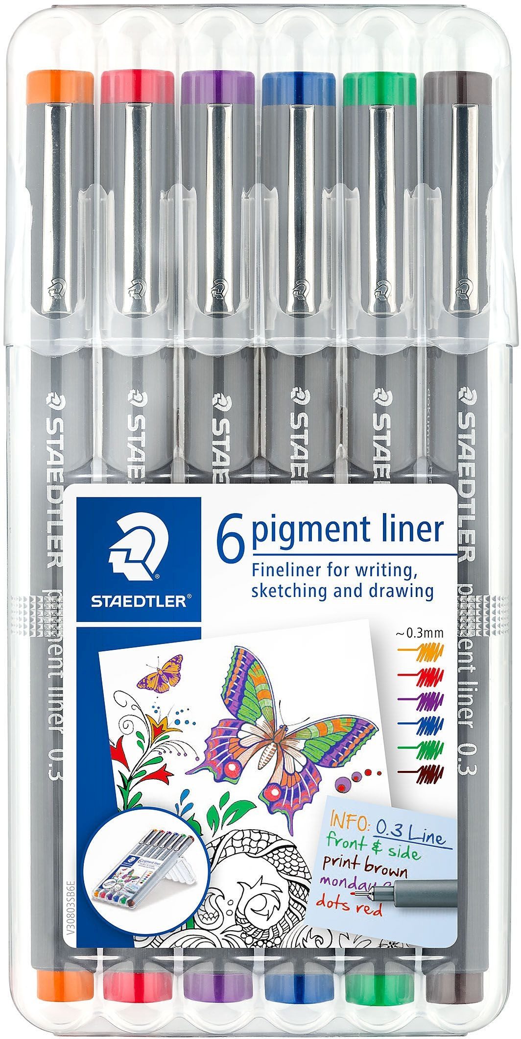 STAEDTLER Fineliner Pigment liner 0,3mm farbig sortiert VE=6 Stück