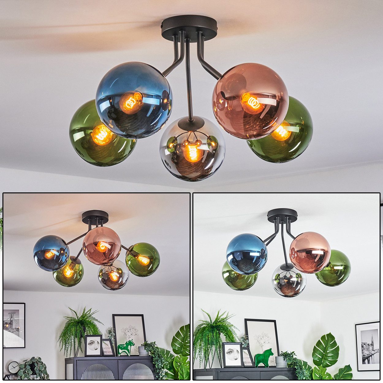 hofstein Deckenleuchte Deckenlampe aus Metall/Glas in Schwarz/Blau/Grün/Kup günstig online kaufen