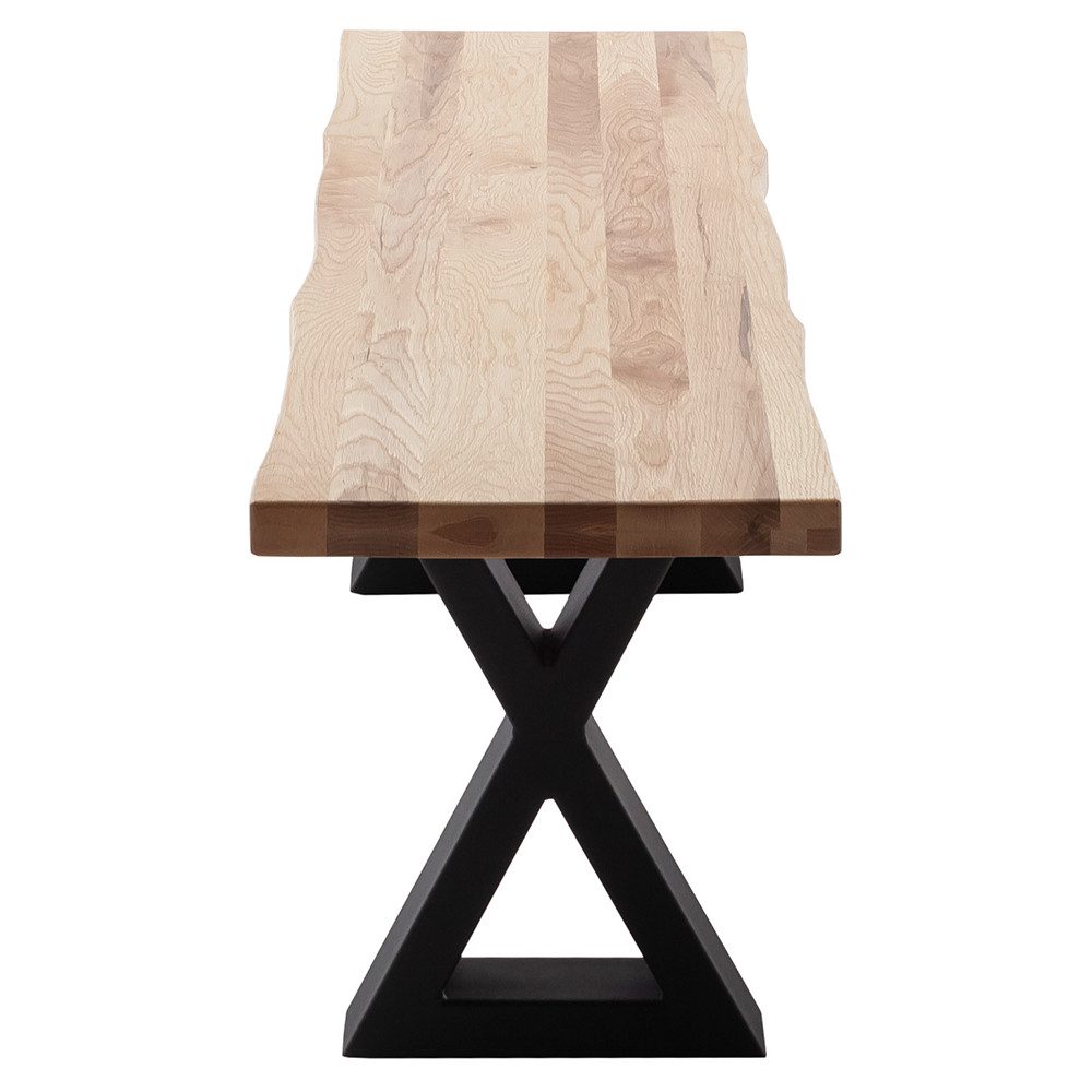 Lomadox Sitzbank PARACATU-06, Massivholz, X-Gestell, Baumkantenoptik, Eiche geölt, 200x40cm