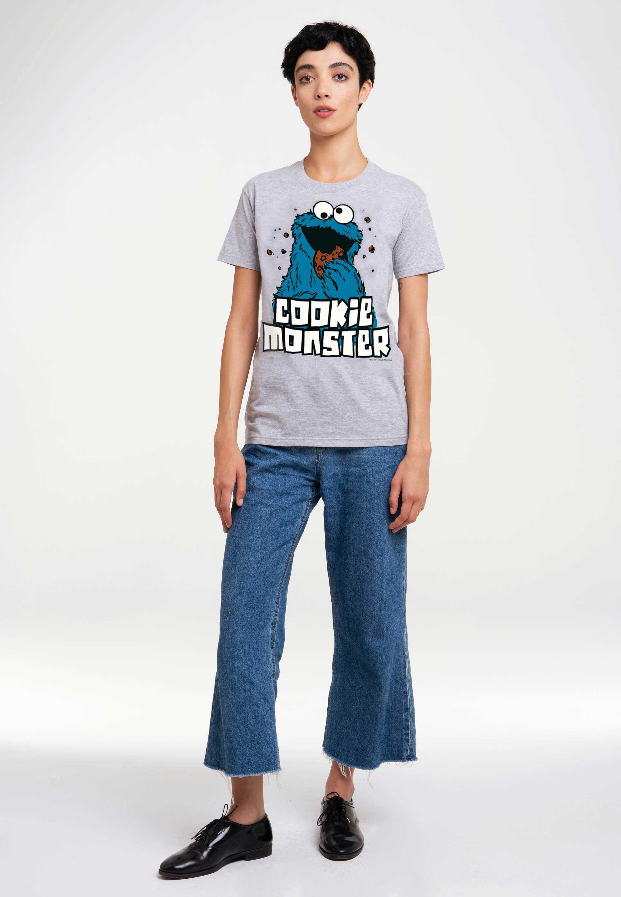 Krümelmonster Originalddesign lizenziertem - T-Shirt grau-meliert mit LOGOSHIRT Sesamstrasse