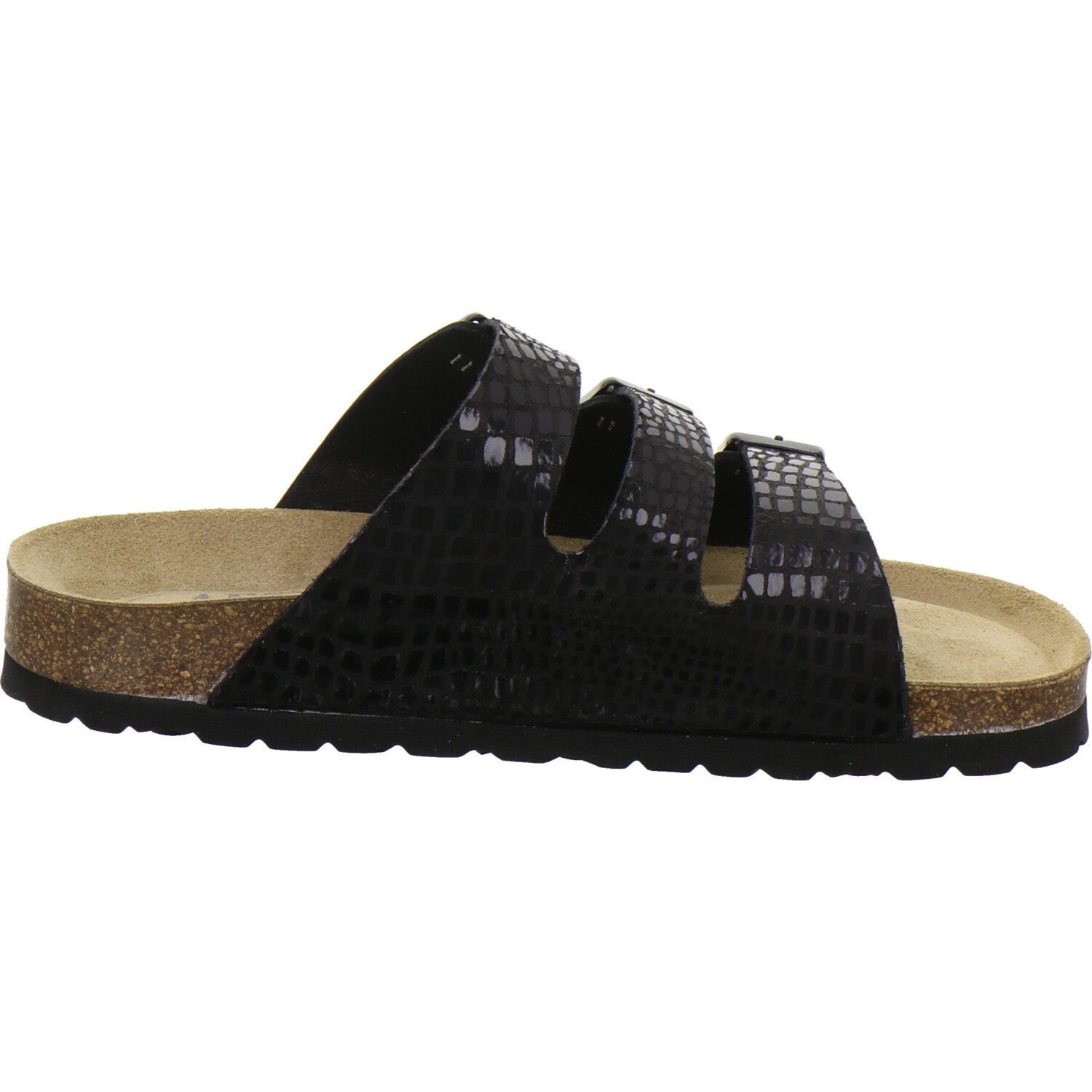 AFS-Schuhe 213397 Dreischnaller Pantolette für Damen mit Fußbett, bequeme Sandalen aus Leder