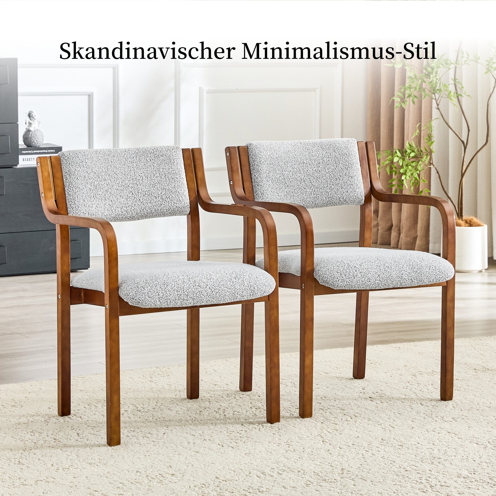 SeedWave Esszimmerstuhl 2er Set Küchenstuhl Holzrahmen Sherpa Polsterstühle mit Armlehnen, skandinavisches Design