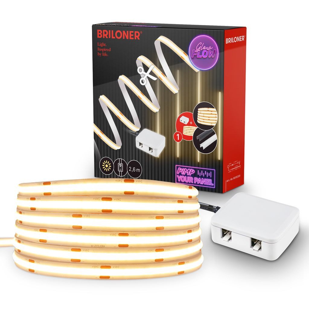 Briloner Leuchten LED-Stripe-Profil COB LED Strip Pimp your Panel Starterset Kürzbar Selbstklebend, 1-flammig, 2,6 m, Wohnzimmer, Schlafzimmer, Flur