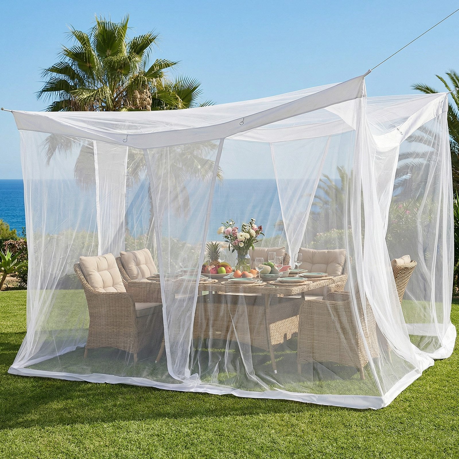 Sekey Moskitonetz Moskitonetz Pavillon 3,5x2,5x2,5m Insektenschutz Garten Outdoor Balkon, Fliegennetz für Pergola Garten groß Mückenschutz stabil