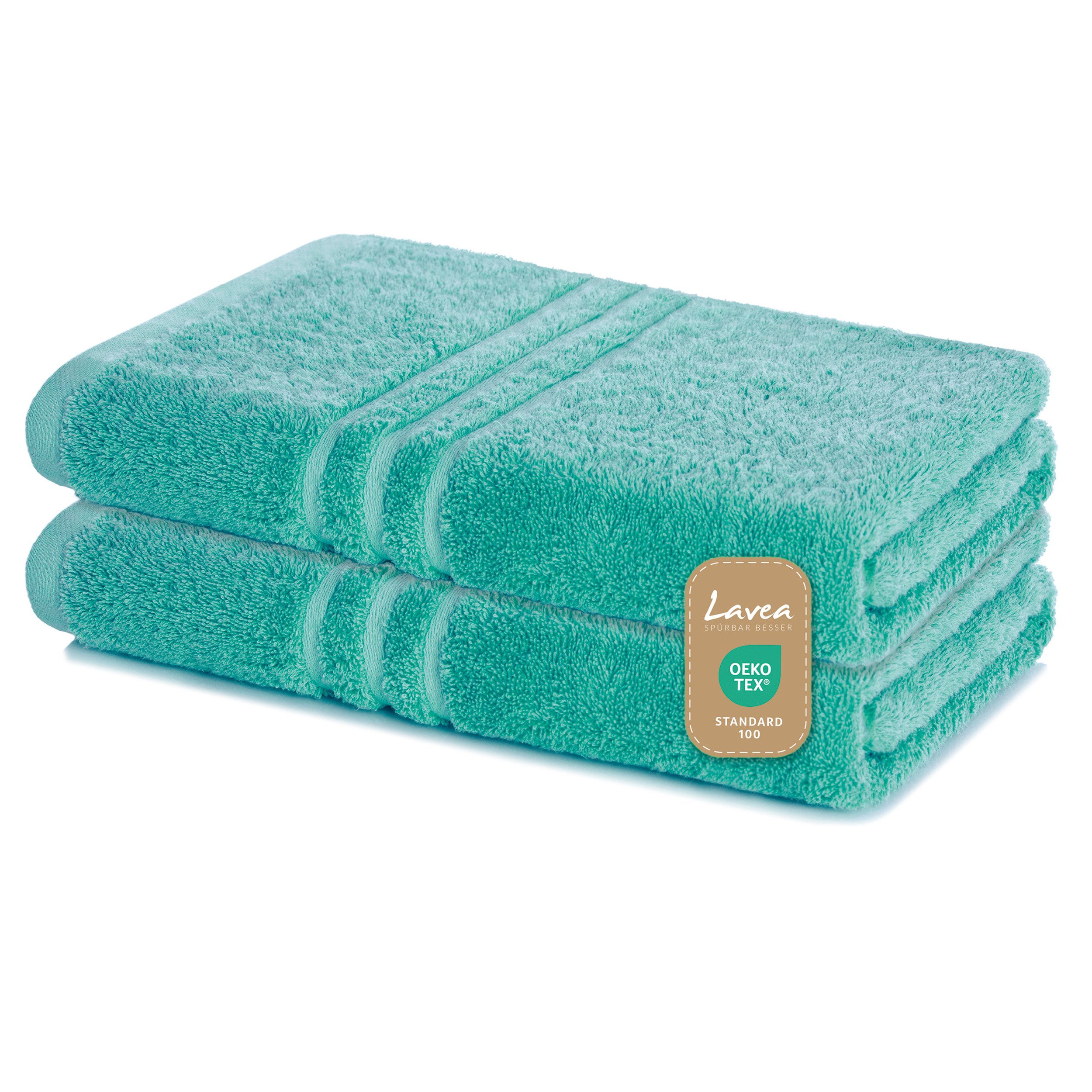 Lavea Duschtuch Elena Frottee Duschtücher Set 70x140 cm Handtücher, 100% Baumwolle (2er Set), Dusch-Handtuch, 500 g/m² Frottier, weich & saugstark, pflegeleicht