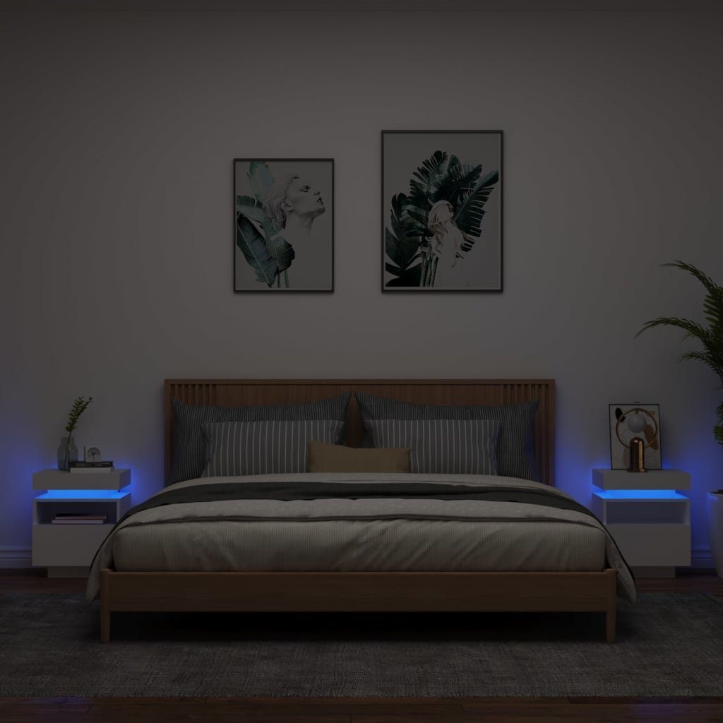 vidaXL Nachttisch Nachttische mit LED-Leuchten 2 Stk. Weiß 40x39x48,5 cm (2-St)