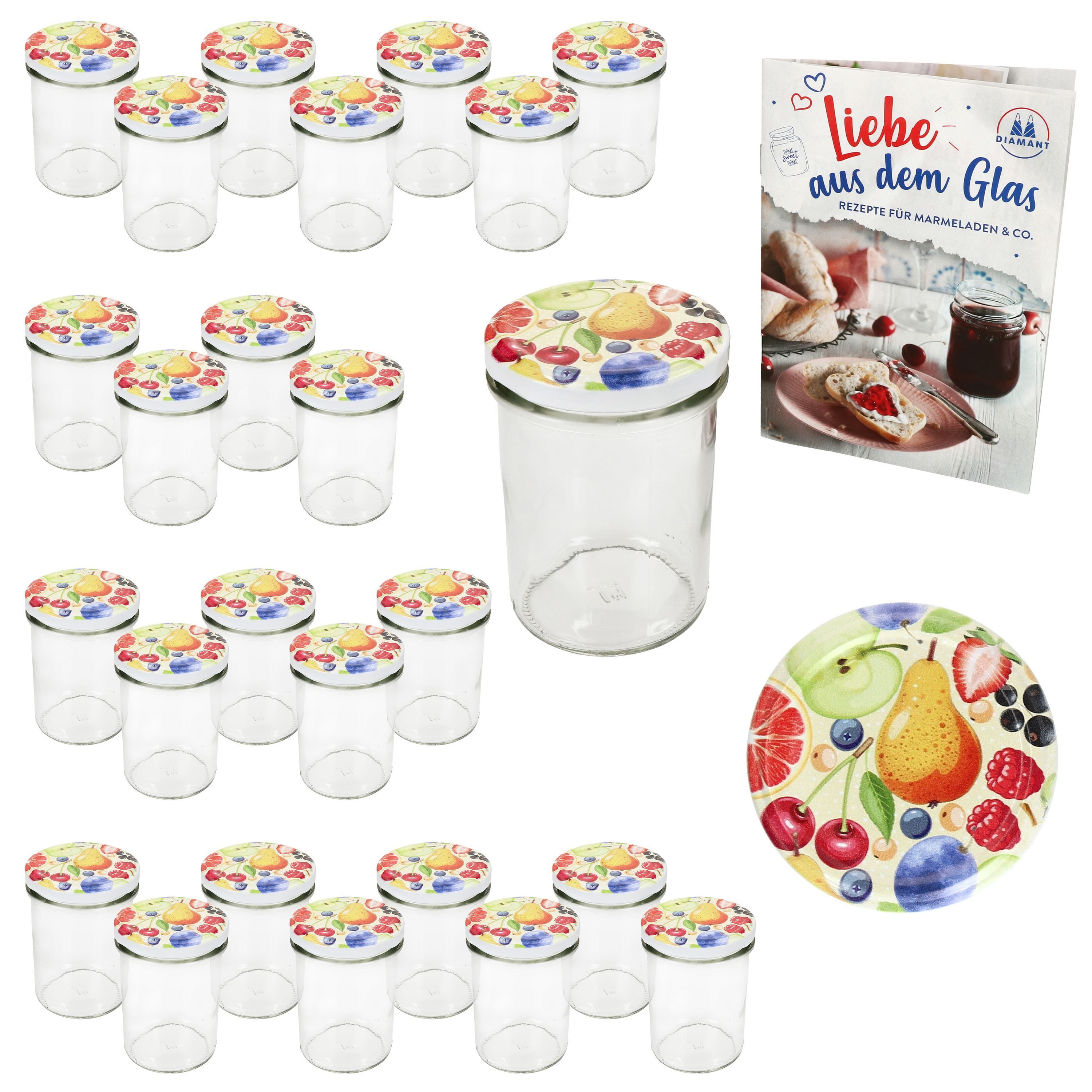 MamboCat Einmachglas 25er Set Sturzglas 230ml HOCH Einmachglas TO66 Comic-Obst Deckel, Glas – Bild 2 von 5