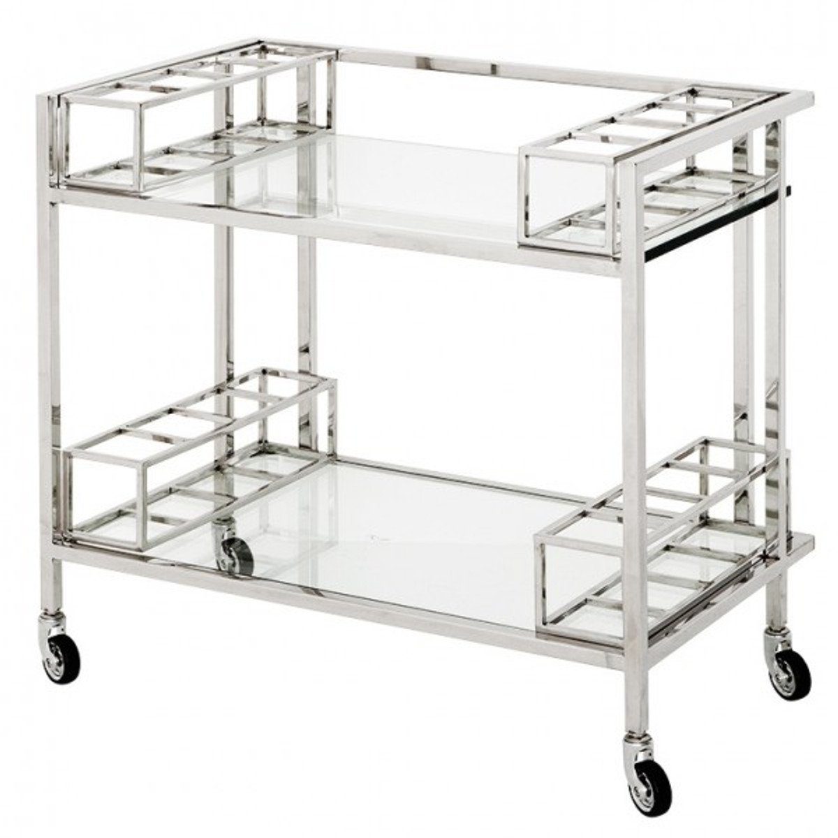 Casa Padrino Bartisch Luxus Bar Trolley Servierwagen aus Edelstahl und Glas 80 x 48 x H. 77 cm - Luxus Hotel & Restaurant Einrichtung Möbel