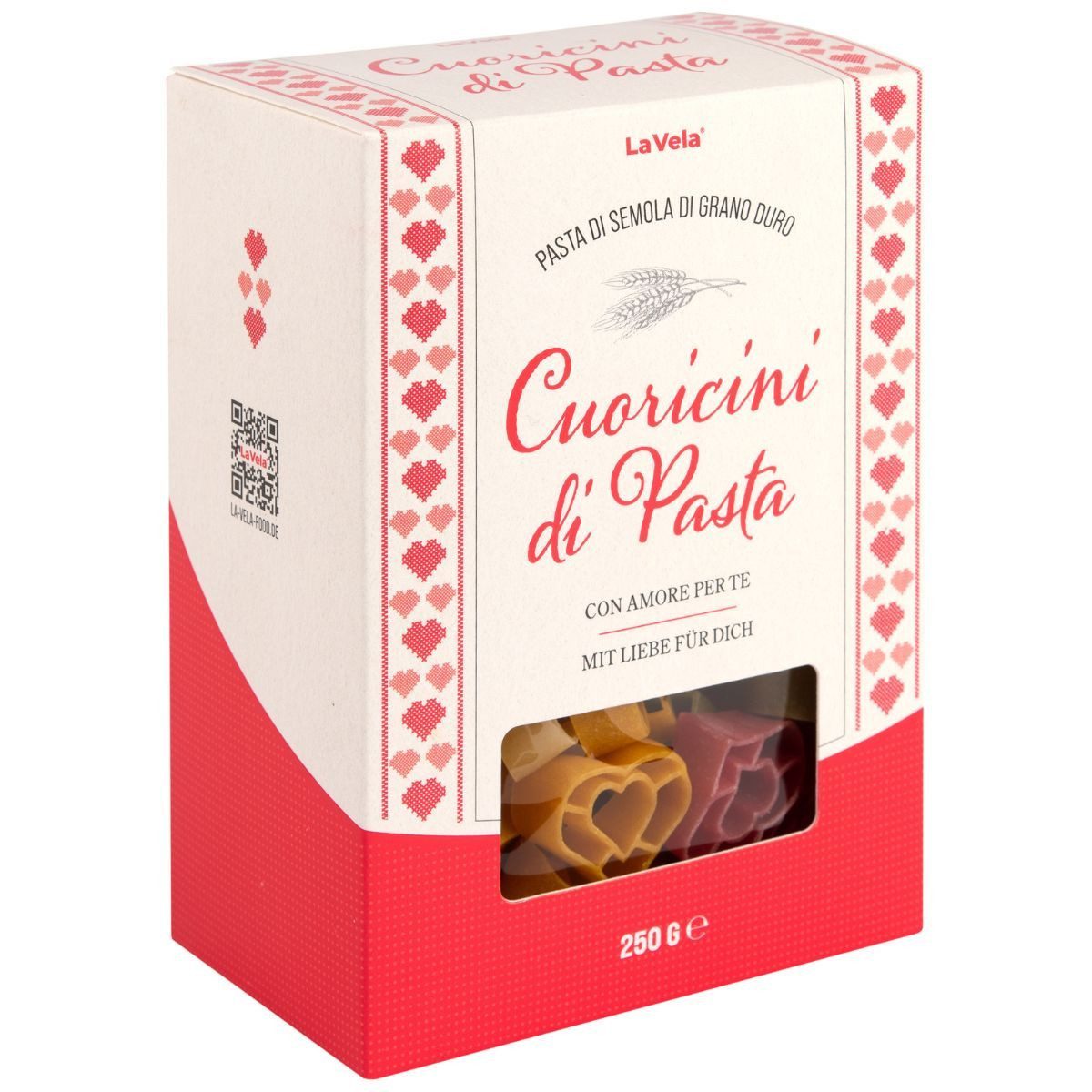 La Vela Nudeln La Vela Cuoricini di Pasta – bunte Nudel-Herzen, 250 g, Geschenkpackung, hergestellt in Italien – Bild 3 von 4