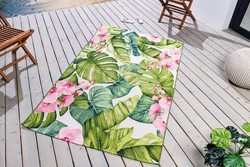 Teppich OASIS 175x120cm rosa / grün / weiß, riess-ambiente, rechteckig, Höhe: 3 mm, Wohnzimmer · Flachgewebe · florales Design · Blattmuster · Outdoor