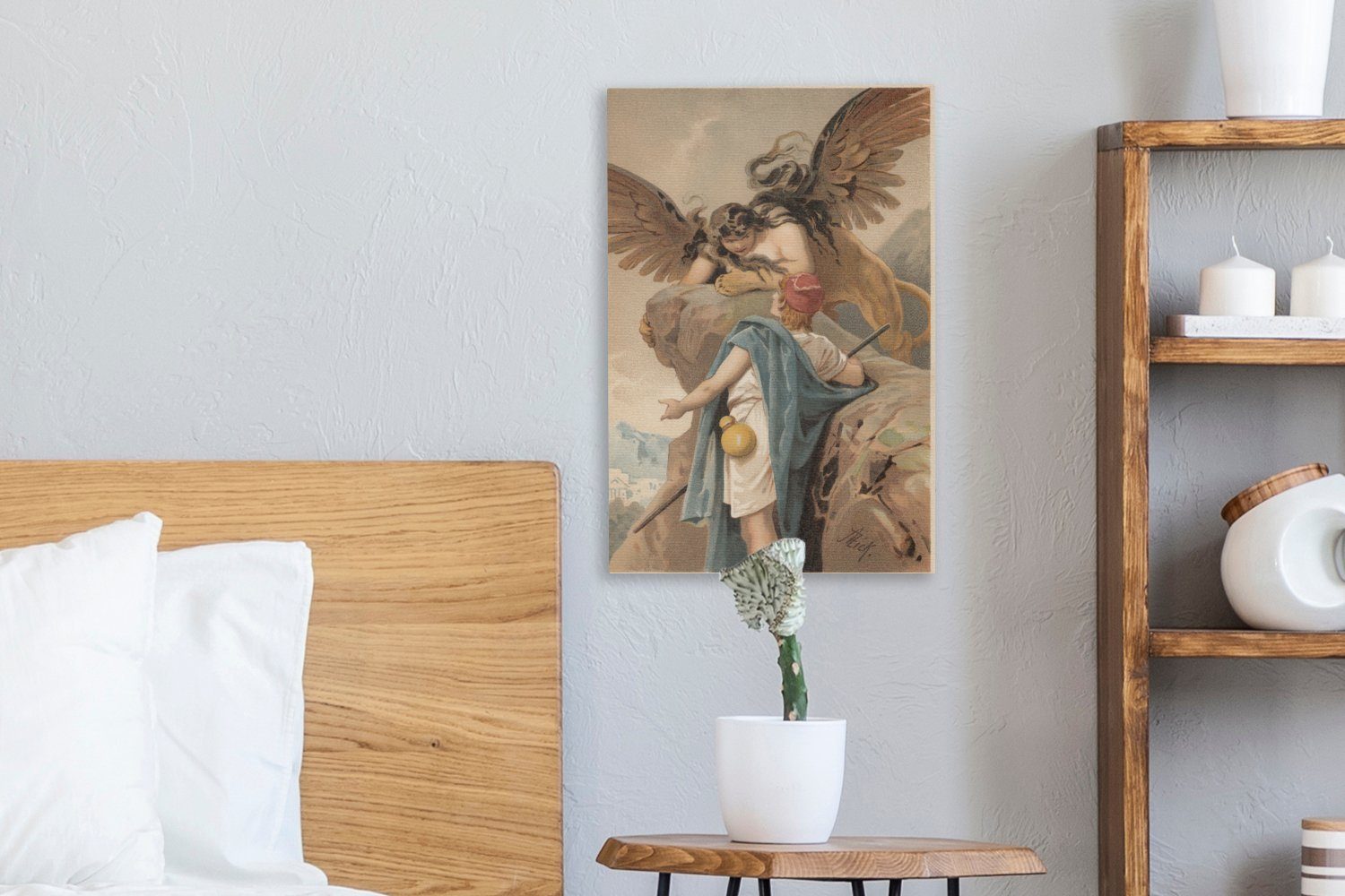 20x30 von fertig Illustration bespannt (1 cm Sphinx, der Gemälde, Ödipus OneMillionCanvasses® Leinwandbild und St), Leinwandbild inkl. Zackenaufhänger, Eine