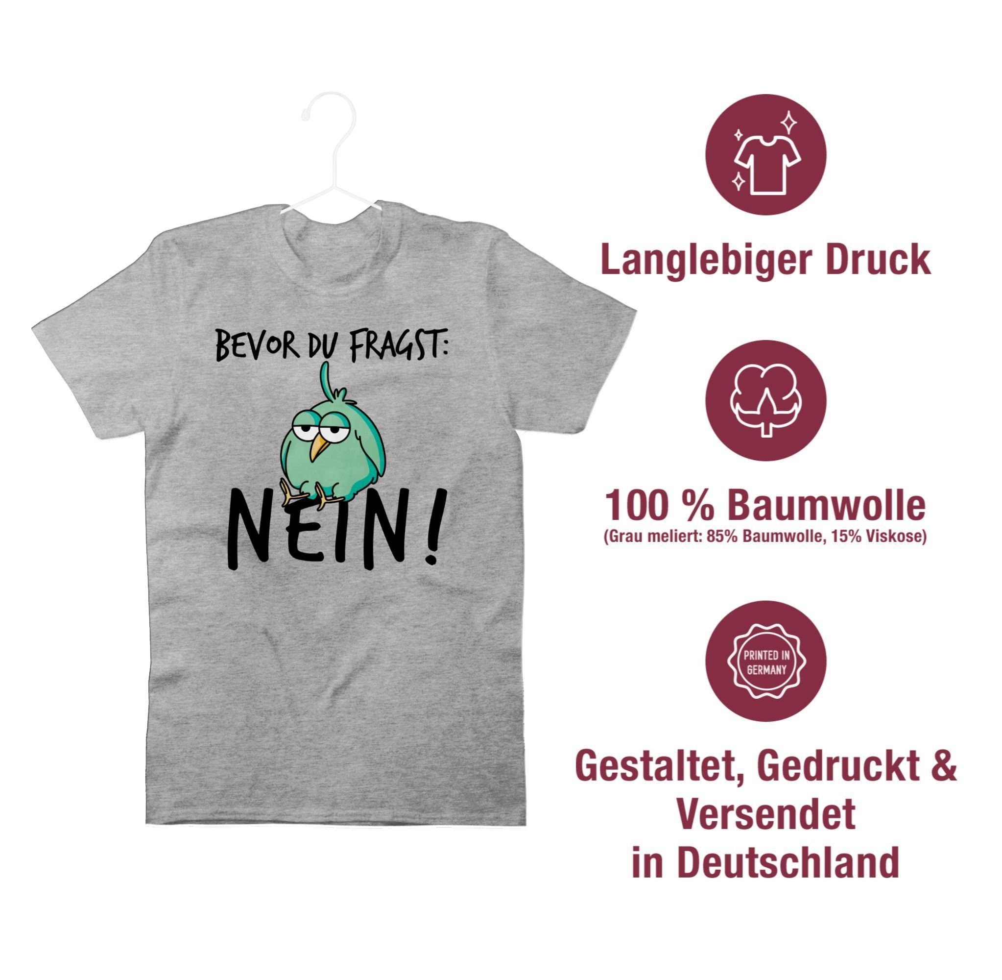 Shirtracer T-Shirt Bevor du fragst Grau 2 Sprüche meliert Lustig - Spruch Geschenk Nein mit Kollegen Statement