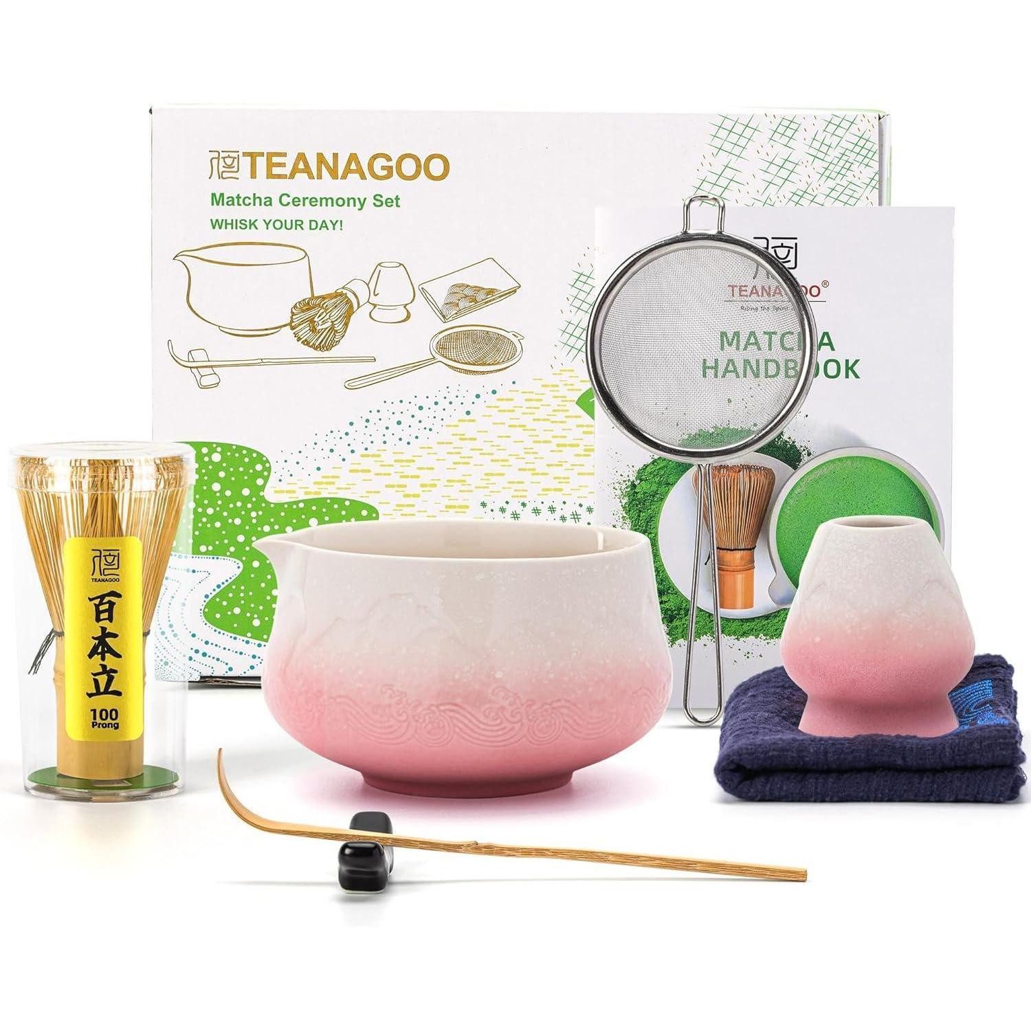 LuxusKollektion Teeservice Matcha Schale 7Stück Set Schüssel mit Ausgießer Farbverlauf Rosa