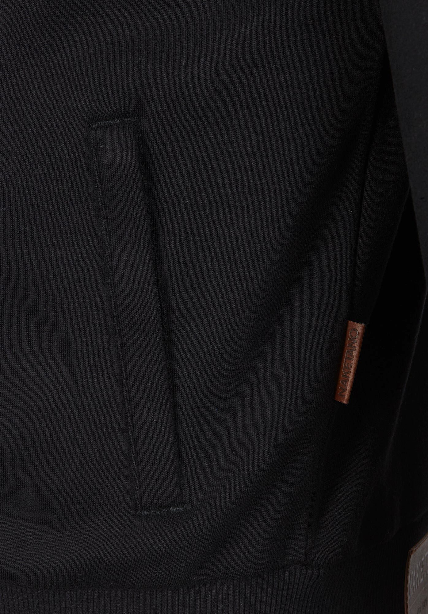 naketano Sweatjacke Herren hoher Stehkragen, Reißverschluss, Eingrifftaschen, meliert Rippbündchen, Kordelzug, Logo-Patch, Regular Fit, casual, Streetwear – Bild 5 von 5