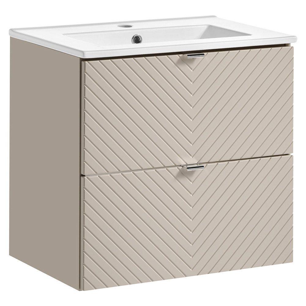 Lomadox Waschtisch VERACRUZ-56, mit Keramikwaschbecken, 61cm, kaschmir, gerillte Front