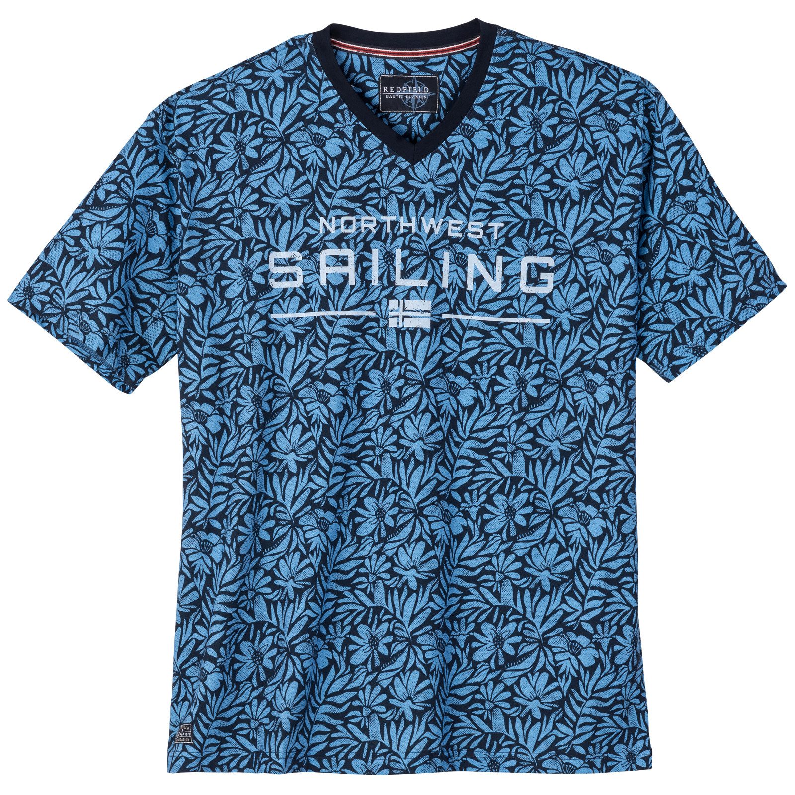 Print-Shirt Redfield Übergrößen T-Shirt Alloverprint dunkelblau