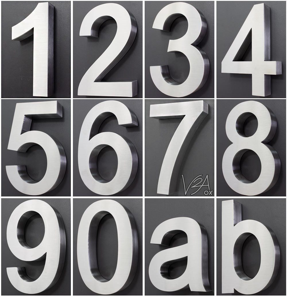 V2Aox Hausnummer Edelstahl Hausnummer 20cm Hausnummernschild Hausnummern Schild 2D / 3D
