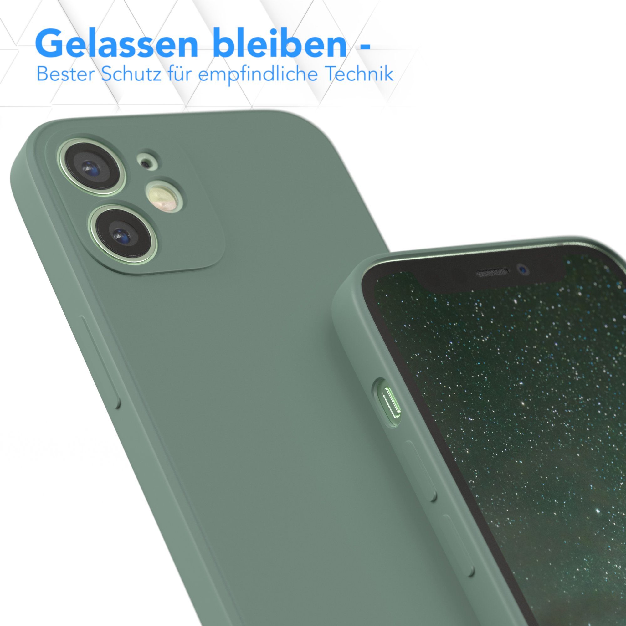 EAZY CASE Handyhülle für Apple iPhone 12 Mini Hülle Silikon 5,4 Zoll, Schutzhülle mit Kameraschutz stoßfest telefonhülle Matt Dunkelgrün – Bild 4 von 5