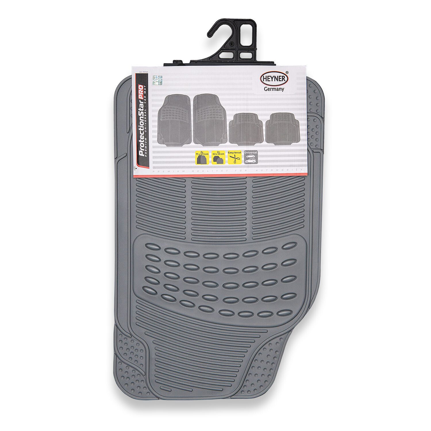 HEYNER Universal-Fußmatten Auto Gummifußmatten 4er-Set grau Universal zuschneidbar Noppen (4 St)