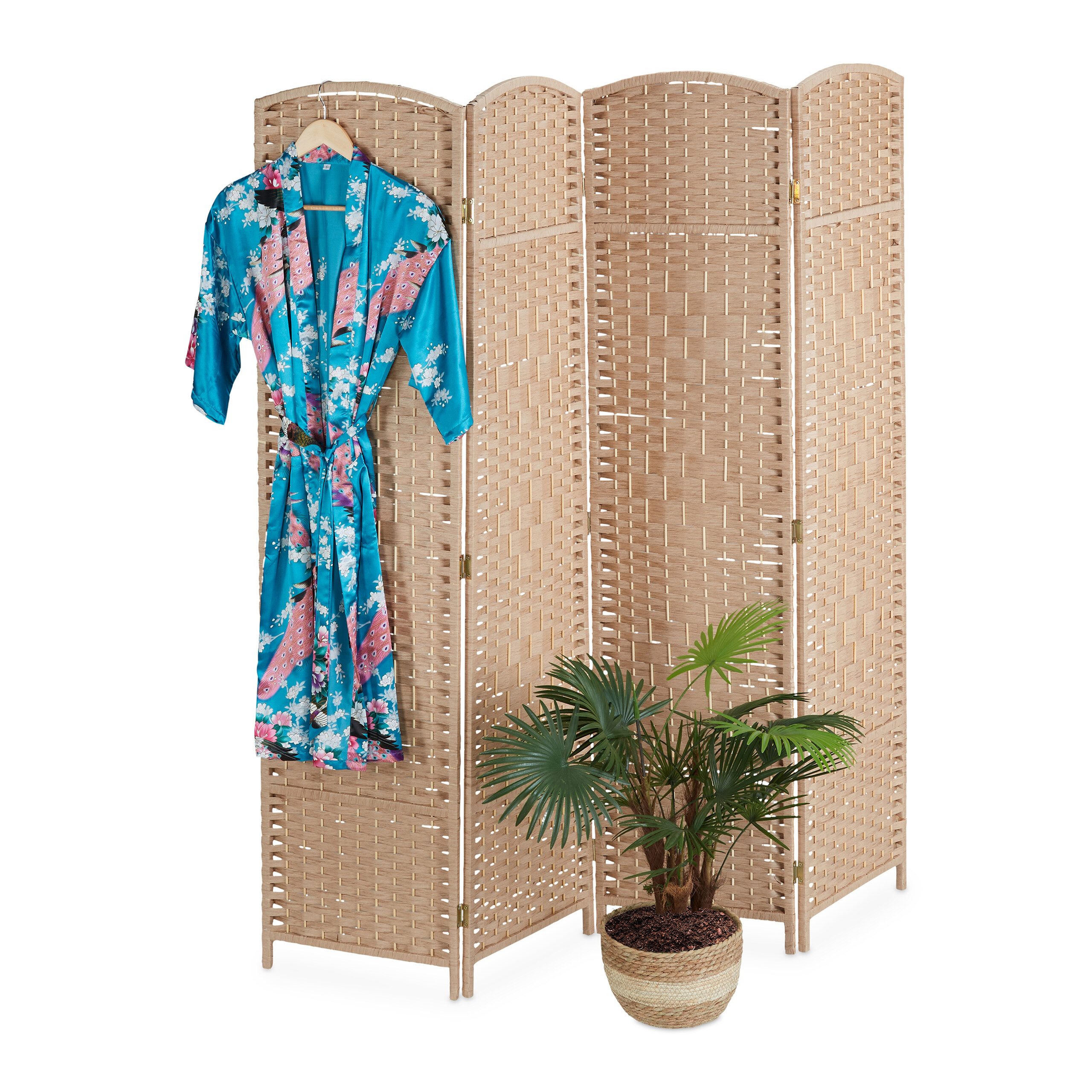 relaxdays Paravent Raumteiler 4-teilig (4 St), natur