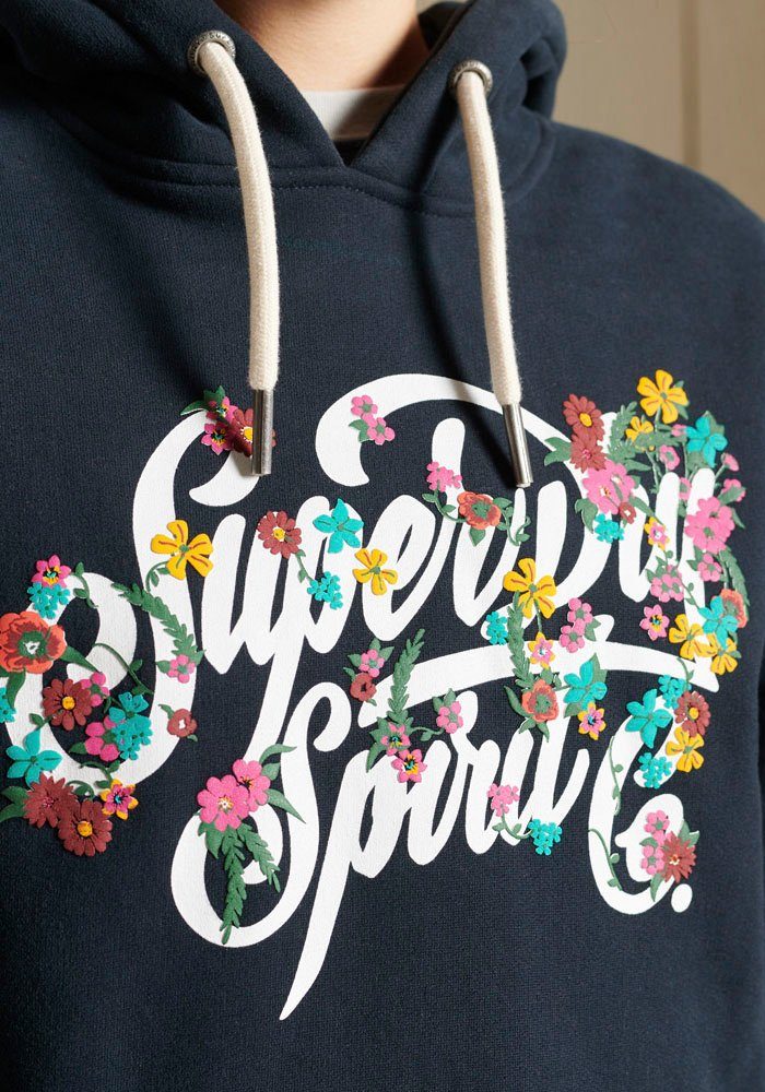 Superdry Kapuzensweatshirt Hoodie mit Blumen-Print und Schriftzug