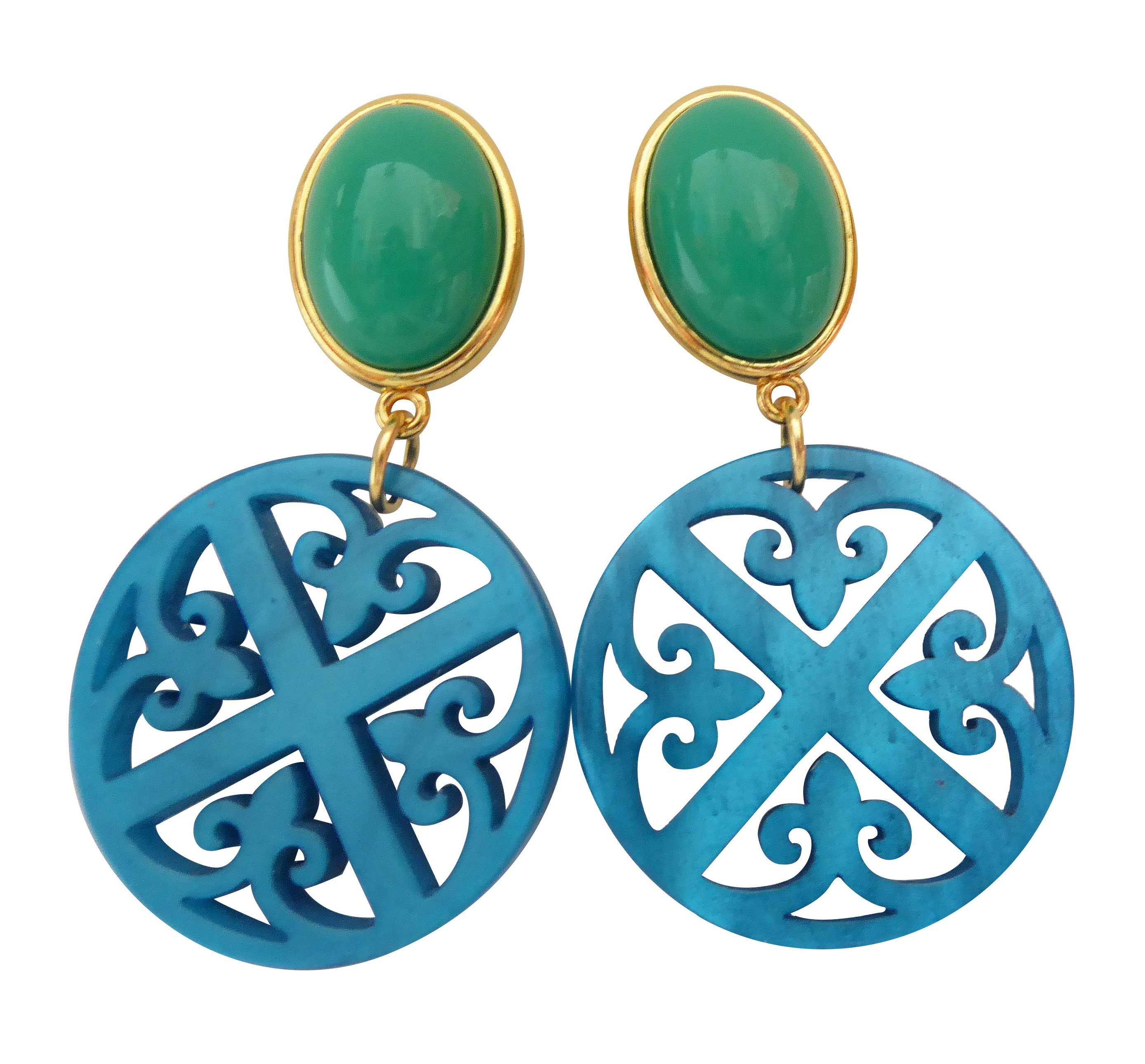 Mugello Paar Ohrclips Amy Clips grün-türkis schöner Hingucker Fashion Highlight, made in Germany Designer JustWin, Statementohrringe