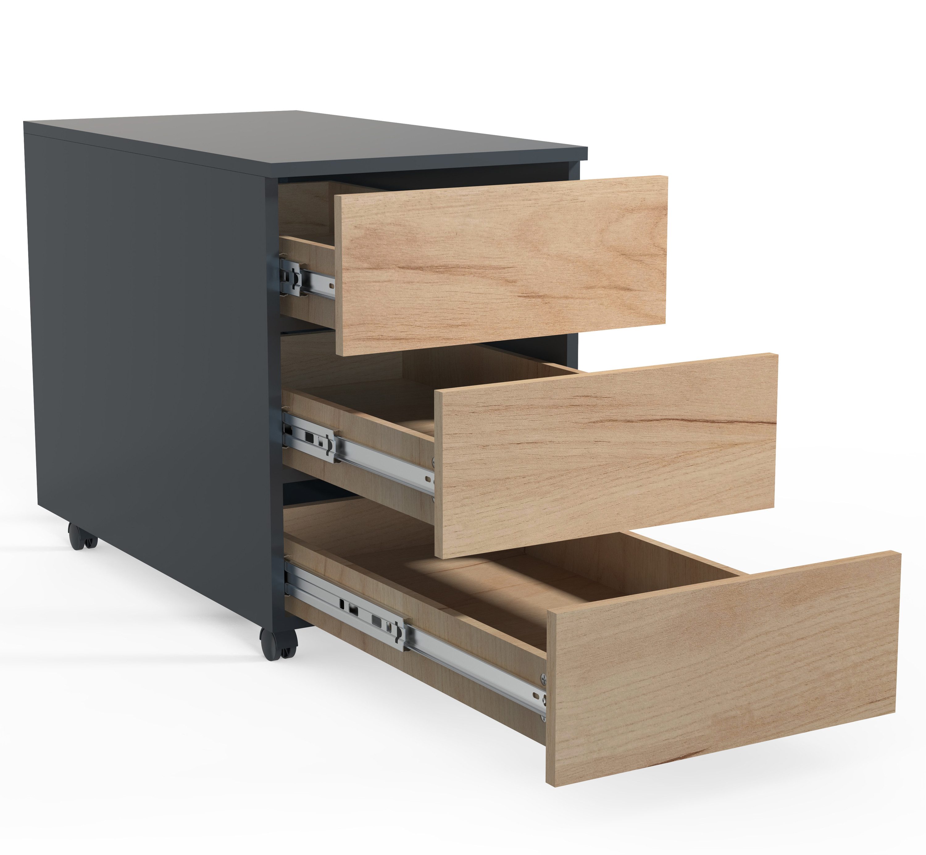 VCM Rollcontainer Dalosa B. 39 x T. 70 x H. 55 cm, Stauraum für Büromaterial, Arbeitszimmer, 3 Schubladen, Holzwerkstoff – Bild 2 von 5