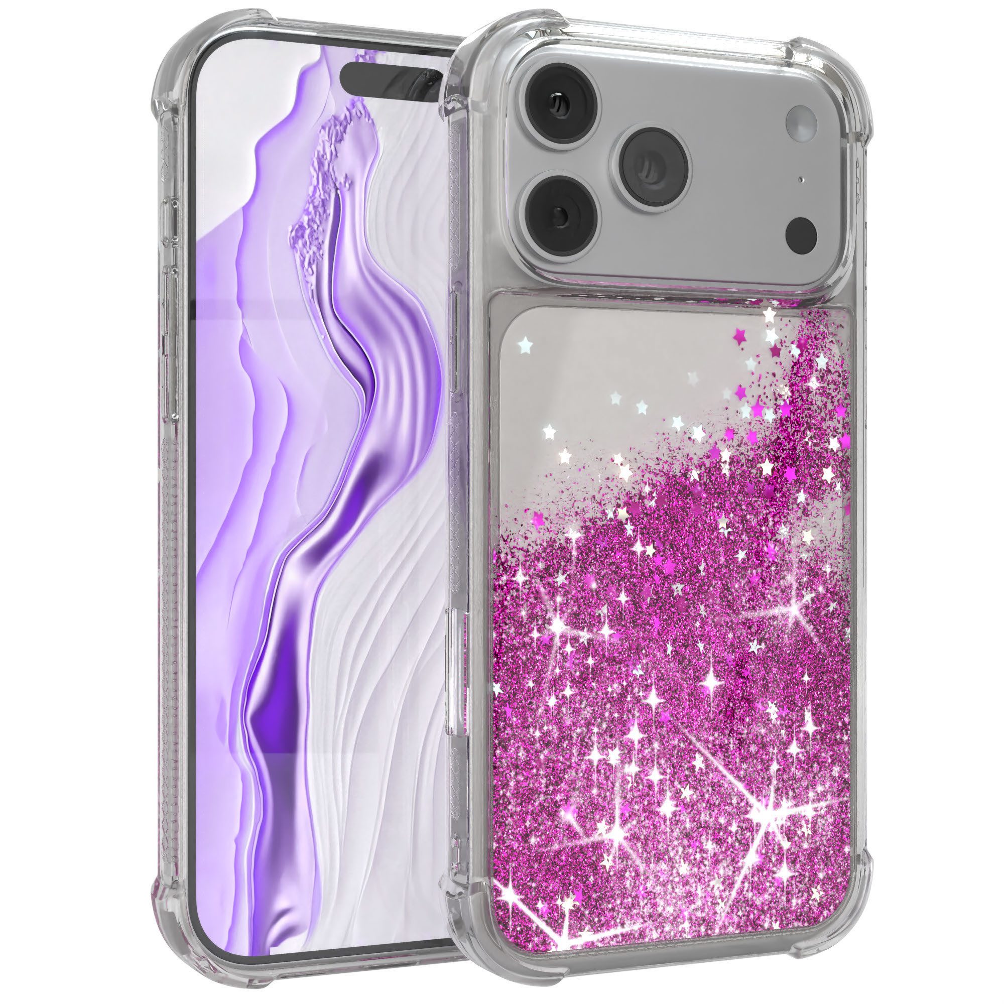 EAZY CASE Handyhülle Liquid Glittery Case für Apple iPhone 17 Pro Max 6,9 Zoll, Bumper Case Back Cover Glitter Glossy Handyhülle Etui Violett Lila