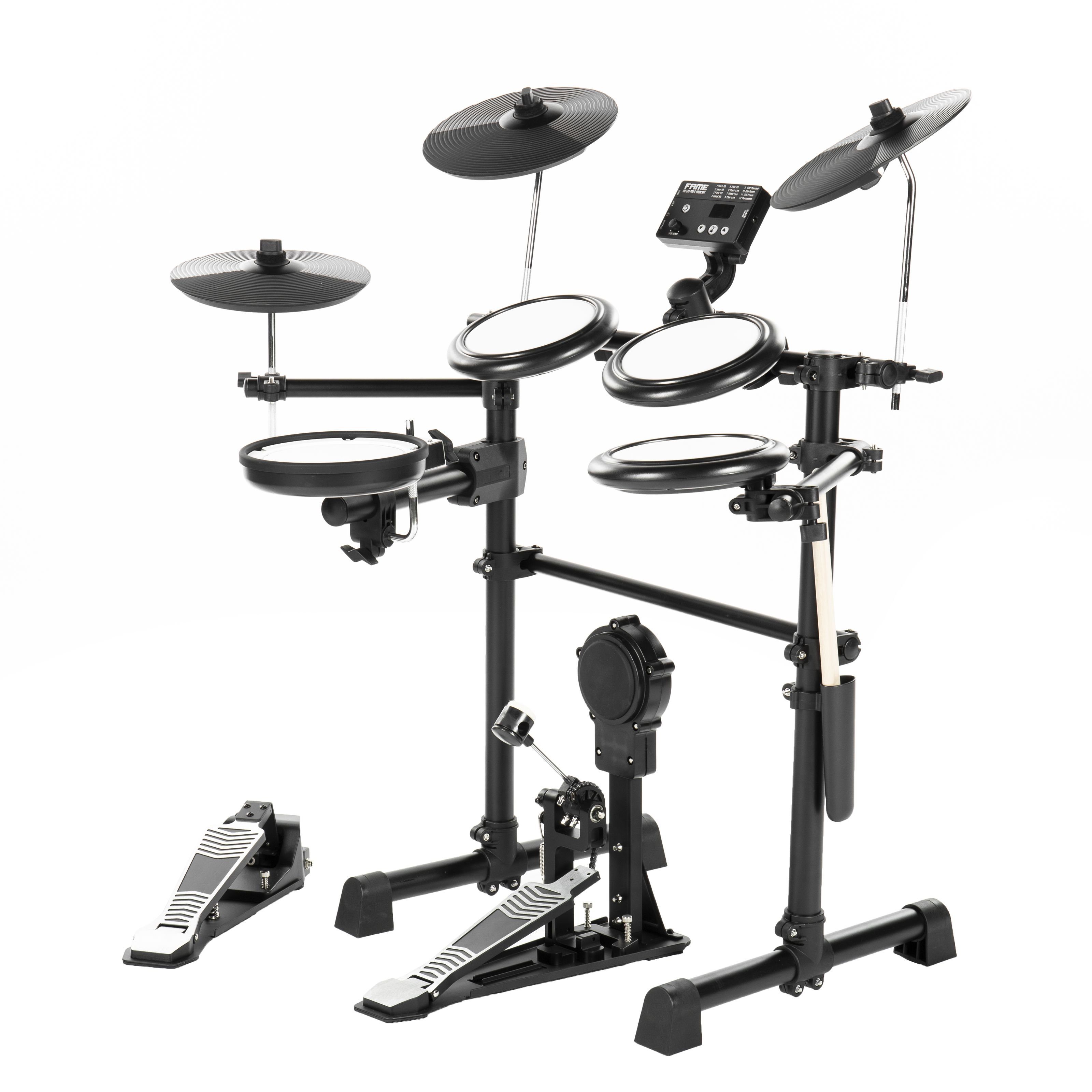 FAME E-Drum,DD-Lite Pro E-Drum Set Elektronisches Schlagzeug-Set mit 144 Sounds 12 Drumsets Aux-Eingang MIDI Drumsticks Drum Key Mesh Heads Kick-Pad E-Schlagzeug Schwarz, E-Drums, E-Drum Sets, E-Drum Set, Elektronisches Schlagzeug, Mesh Heads