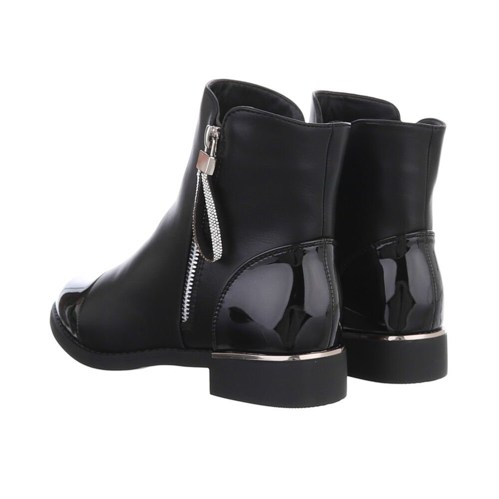 Ital-Design Damen Elegant Stiefelette Blockabsatz Flache Stiefeletten in Schwarz