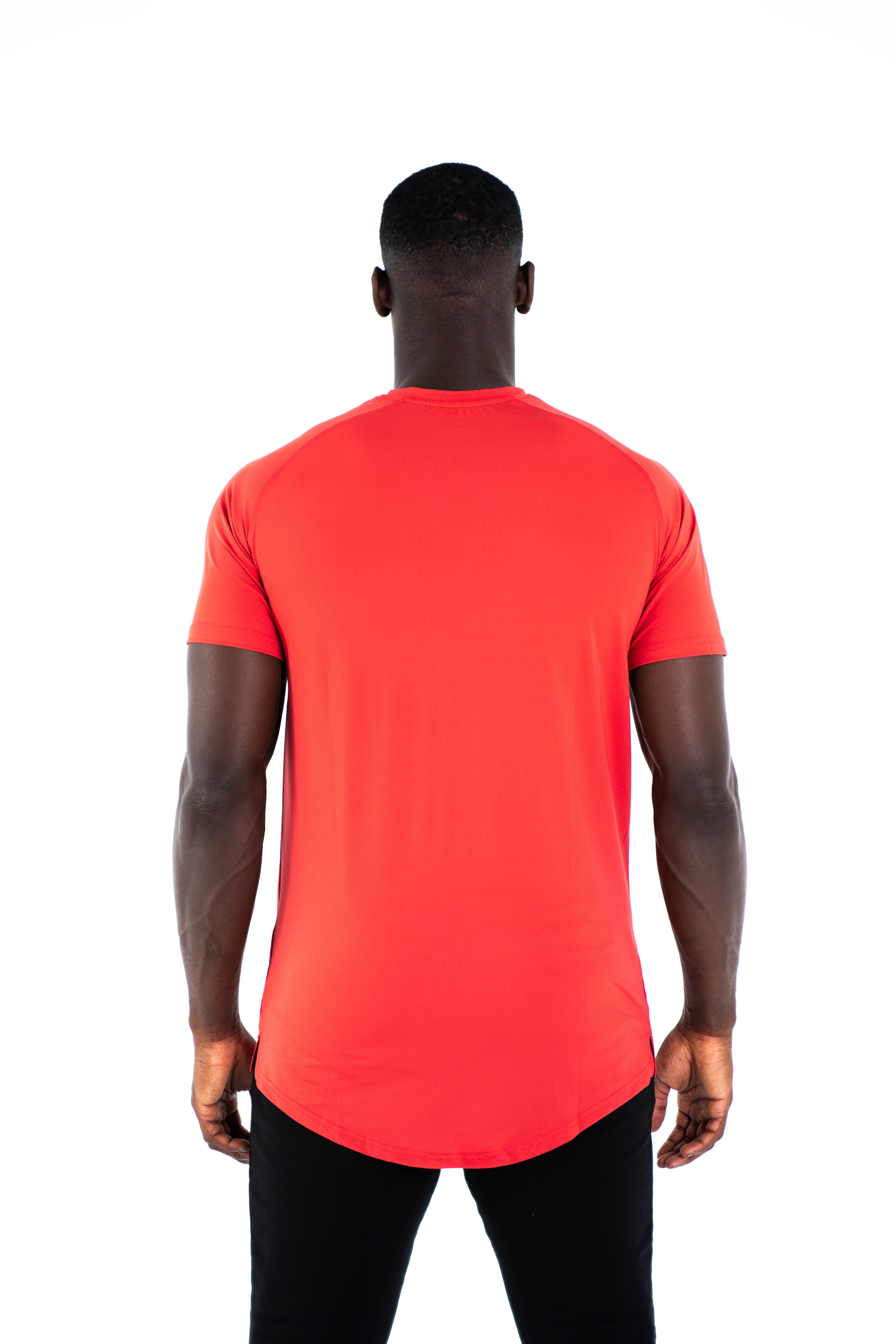 Universum Sportwear Funktionsshirt T-Shirt Sportlicher Schulterschnitt, rot und Saum Abgerundeter Figurbetont elastisch
