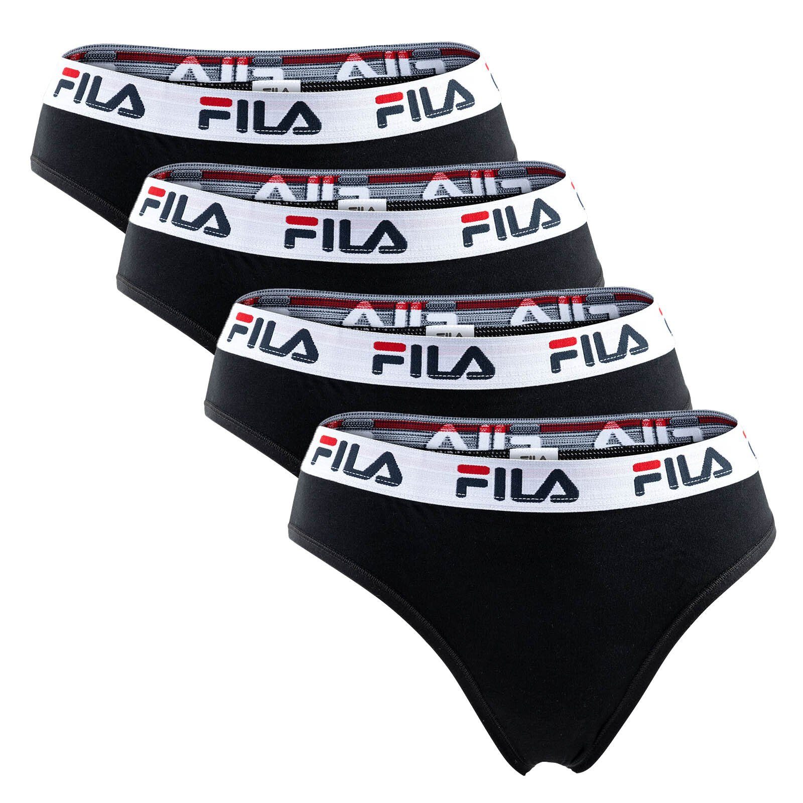 Damen Schwarz Brazilian Cotton Slip 4er Logo-Bund, - Fila Slip Pack,