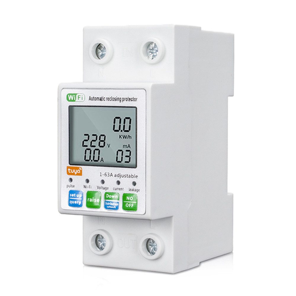 GARRYFIZH Tuya Zigbee Smart Schutzschalter, Stromzähler mit LCD & App-Steuerung Smart-Home-Zubehör, Digitales LCD-Display, App-Steuerung, automatische Wiedereinschaltung