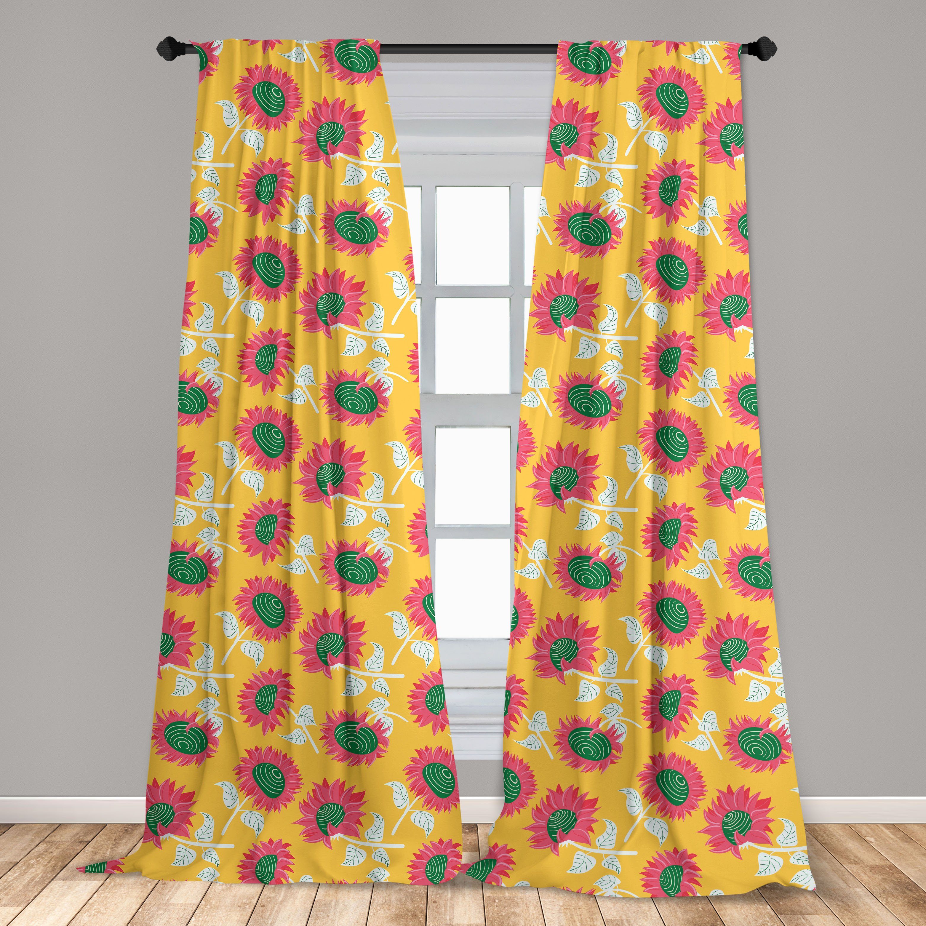 Gardine Vorhang für Wohnzimmer Schlafzimmer Sonnenblumen Dekor, Microfaser, Sommer Abakuhaus, Zusammenfassung Blumen