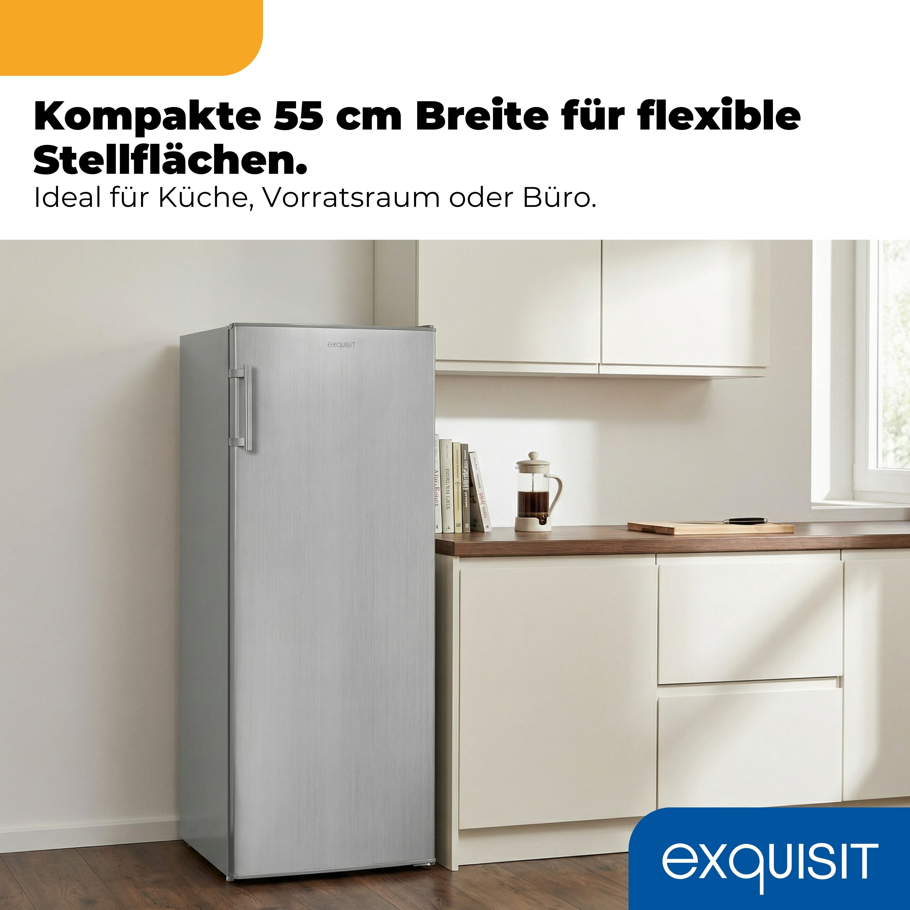 exquisit Vollraumkühlschrank KS5320-V-H-040D, 142,6 cm hoch, 54,5 cm breit, 242 l Nutzinhalt, LED Beleuchtung, Energieklasse D, Geräuschklasse C