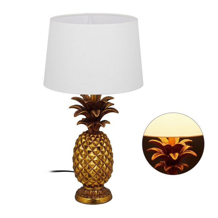 relaxdays Tischleuchte Tischlampe Ananas gold