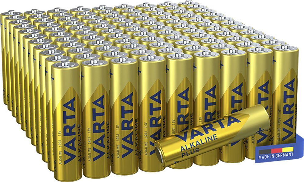 VARTA Alkaline Plus AAA Batterien, (100 St) LR03 Batterie, Pack 100er