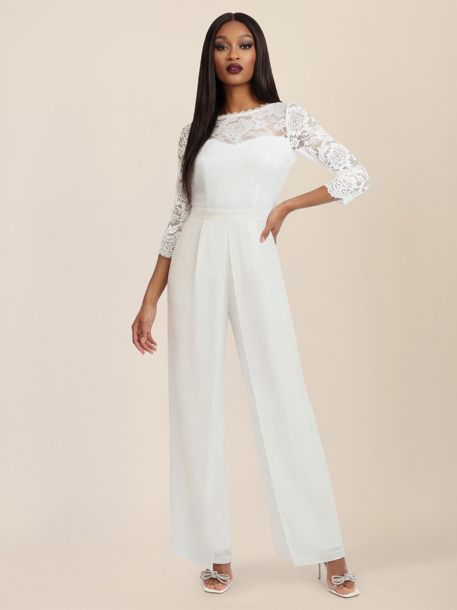 Apart Jumpsuit aus Spitze und Chiffon mit weitem Bein günstig online kaufen