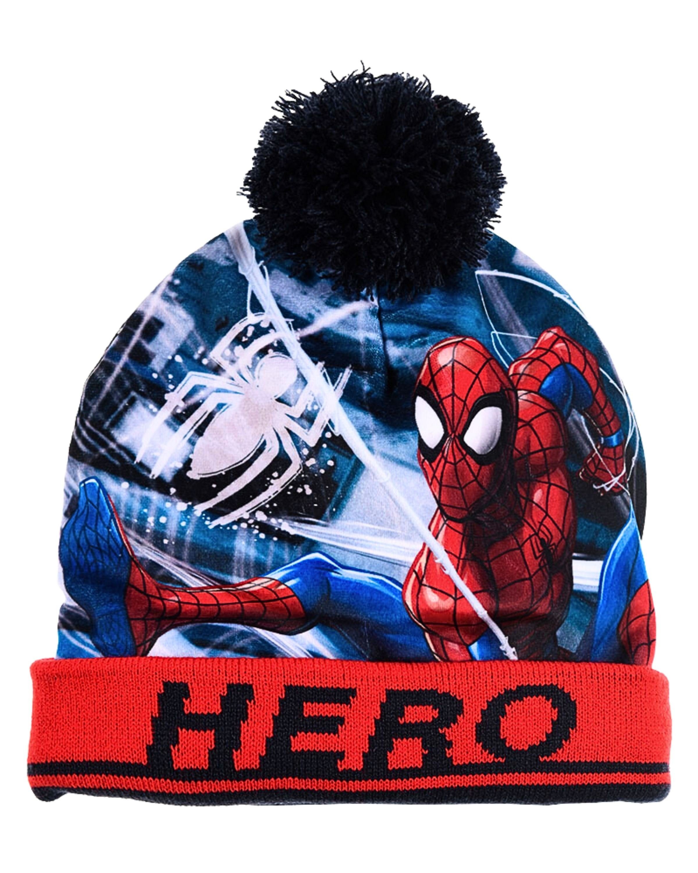 - Marvel & mit Jungen Dunkelblau-Rot Gr. Schlauchschal cm Fleece 52, Spiderman Hero Mütze (2-St) 54 Winter-Set Bommelmütze