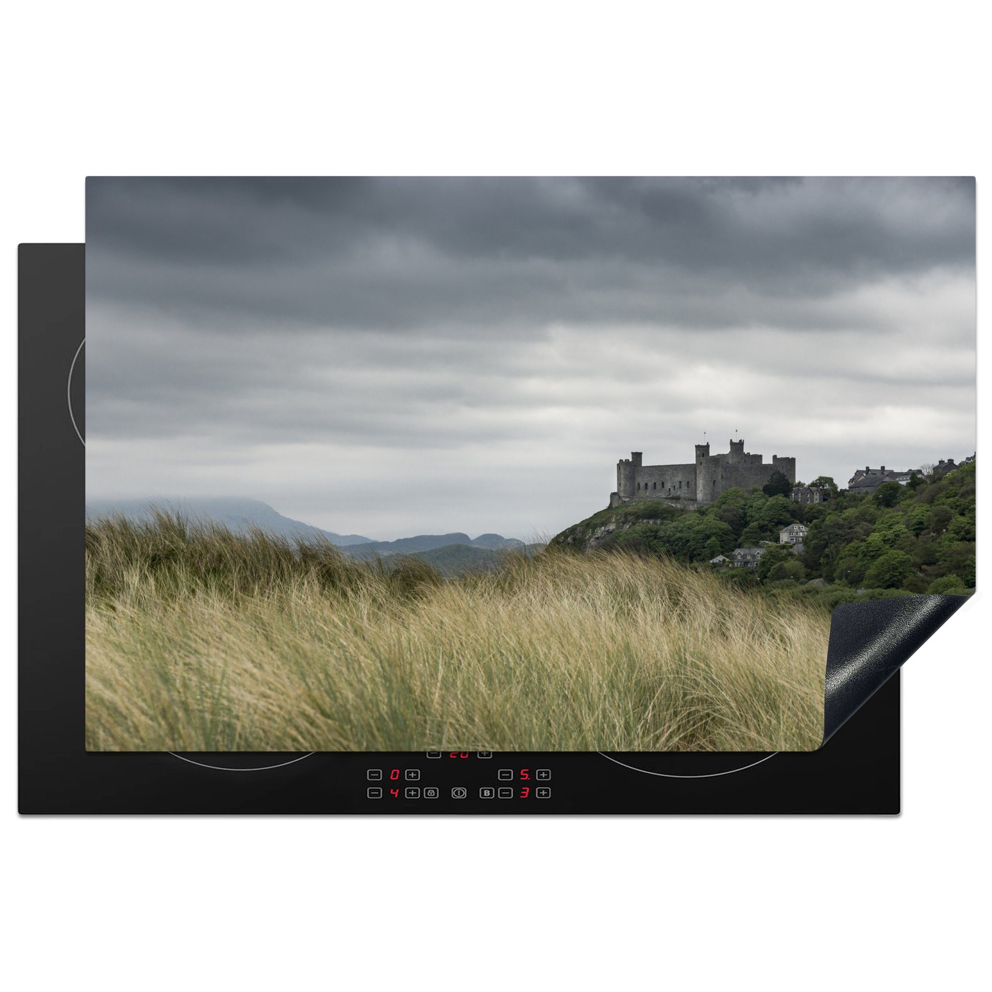 MuchoWow Herdblende-/Abdeckplatte Natur mit einer mittelalterlichen Burg im Hintergrund, Vinyl, (1 tlg), 81x52 cm, Induktionskochfeld Schutz für die küche, Ceranfeldabdeckung