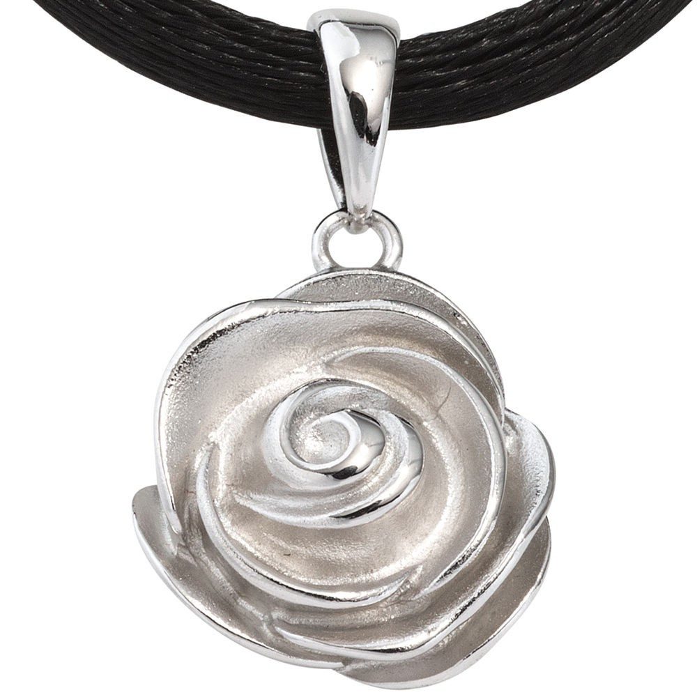 Schmuck Krone Kettenanhänger Anhänger Rose aus 925 Silber rhodiniert, Silber 925