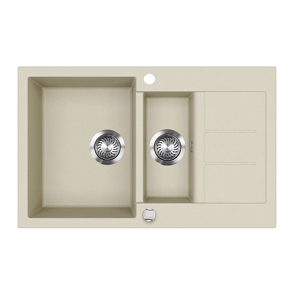 Bergstroem Granitspüle Seattle, Beige, 80 x 50 cm mit 2 Spülbecken & Trockenplatz, Rechteckig, 80/50 cm, (1 St)