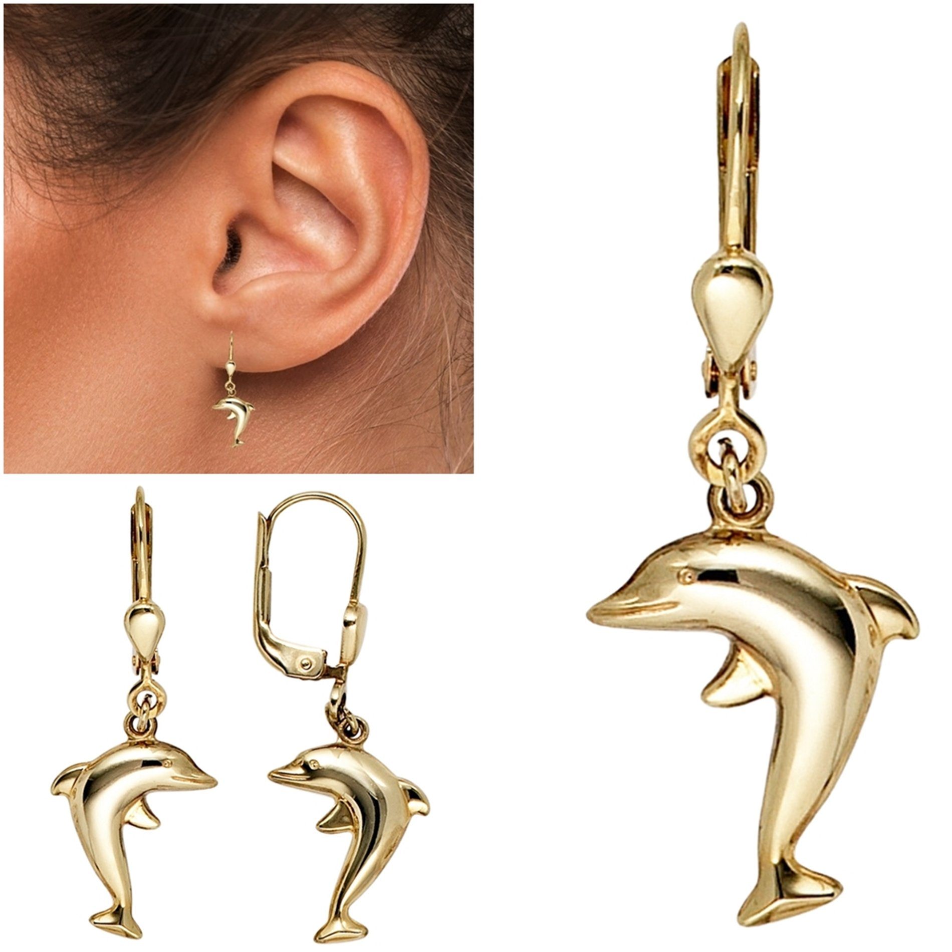 D\'Or Karat Delfin 8 Erario Ohrhänger Gelbgold Paar