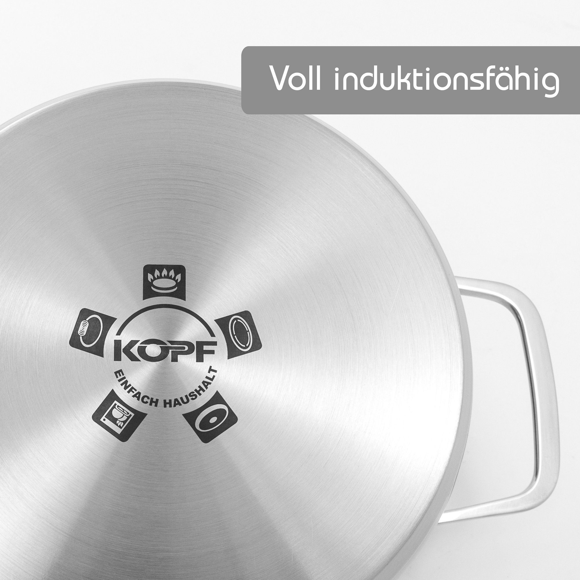 Töpfe Jara, Stielkasserolle mit Edelstahl Topf-Set (9-tlg), Kochtopfset, Kopf 1 9-tlg, Induktion, + Deckel 4