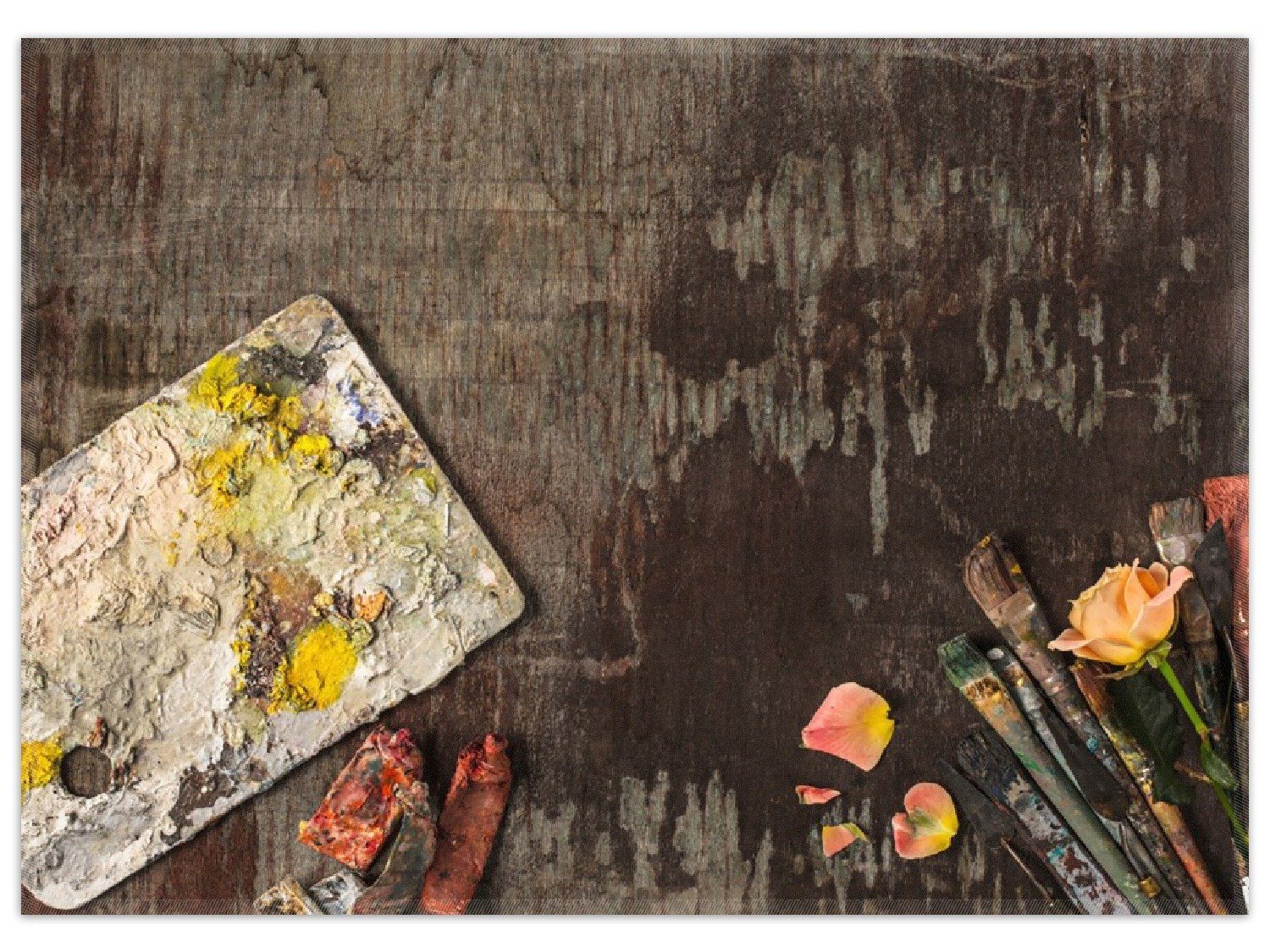 Wallario Teppich Pinsel und Farbe auf altem Holz, rechteckig, rutschfest