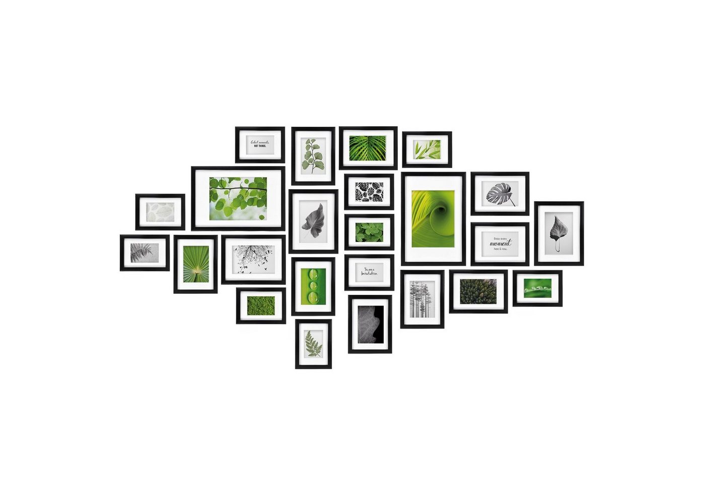 bomoe Bilderrahmen 24er Bilderrahmen Set Nature Fotorahmen Collage, Schwarz, 10x 10x15 cm, 8x 13x18 cm, 4x 15x20 cm, 2x 20x30 cm mit Passepartout