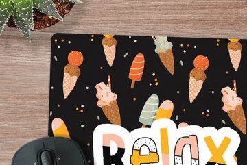 MuchoWow Gaming Mauspad Sommer - Schwarz - Eiscreme (1-St), Mousepad mit Rutschfester Unterseite, Gaming, 40x40 cm, XXL, Großes